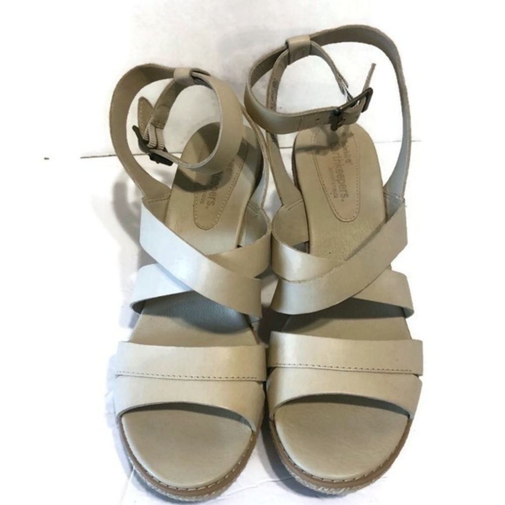 timberland womens leather beige wedge sandals sz 8.5